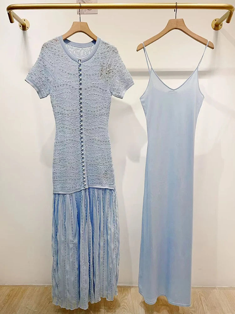 Lace knit midi dress