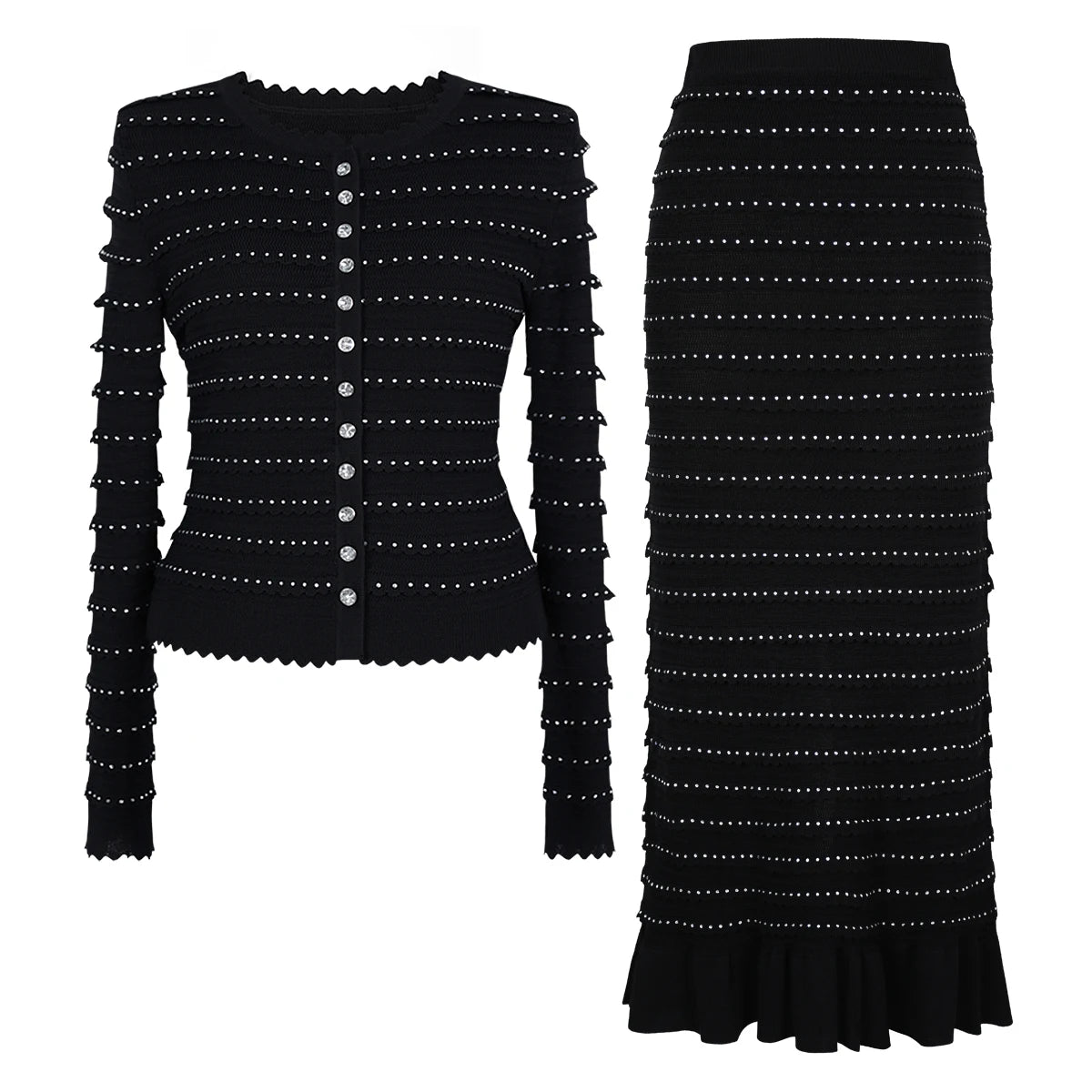 Two piece skirt cardigan set