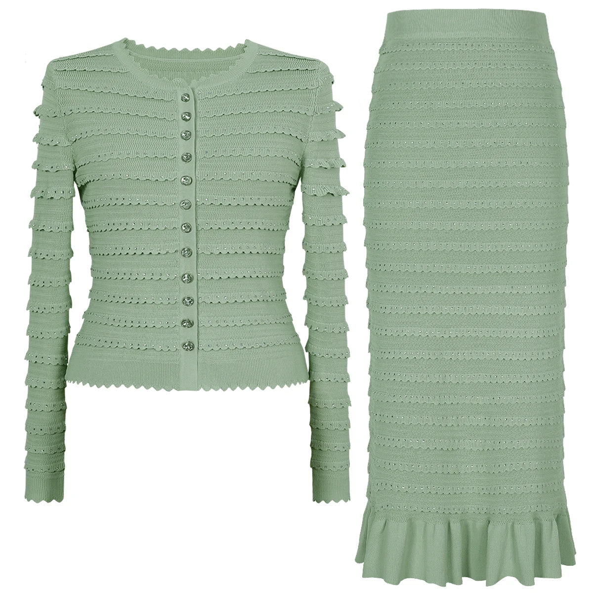 Two piece skirt cardigan set