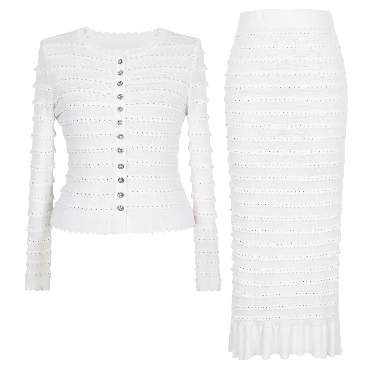 Two piece skirt cardigan set