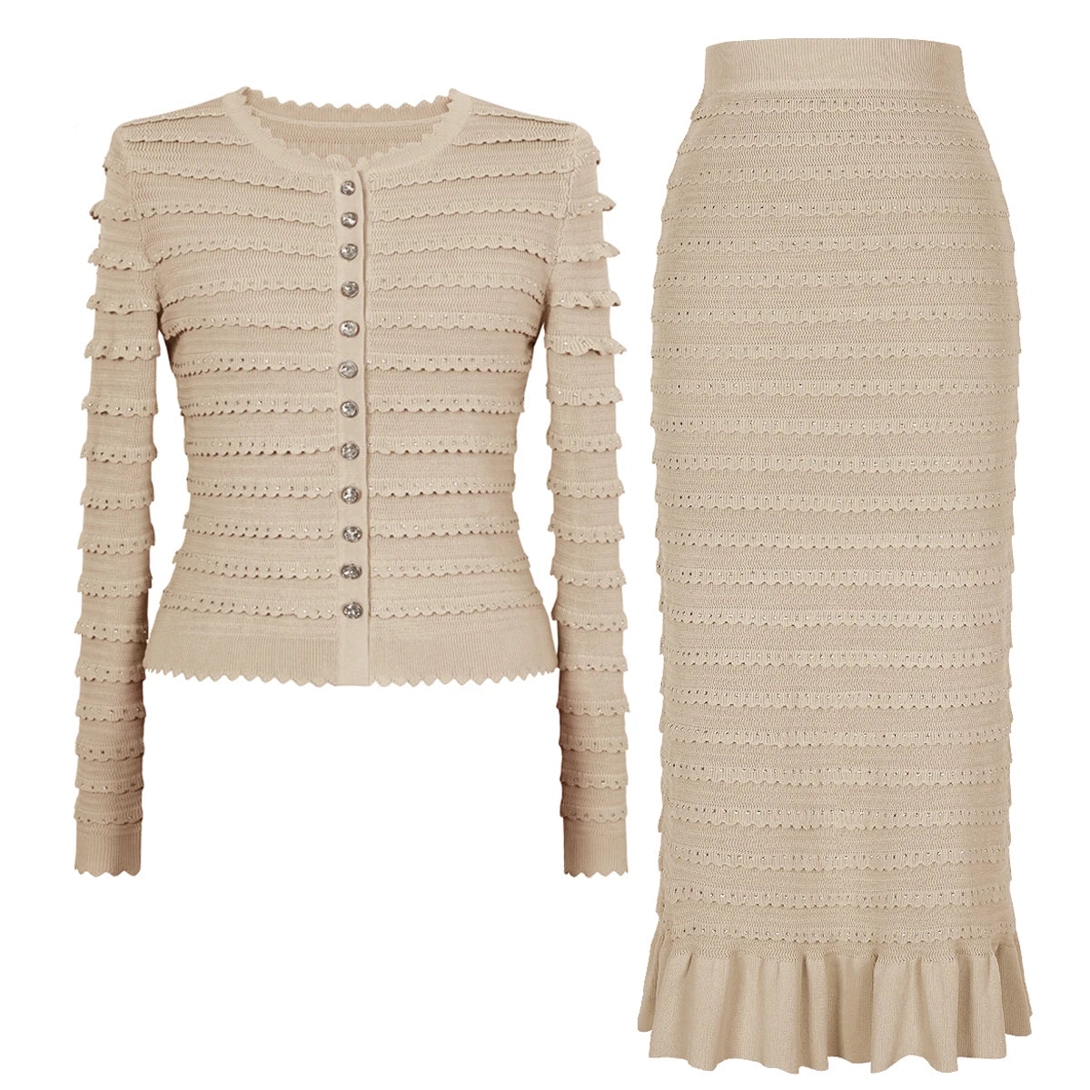 Two piece skirt cardigan set